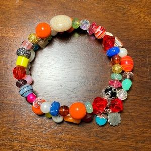 Handmade Copper wire bracelet diff color glass beads, adjustable with charms